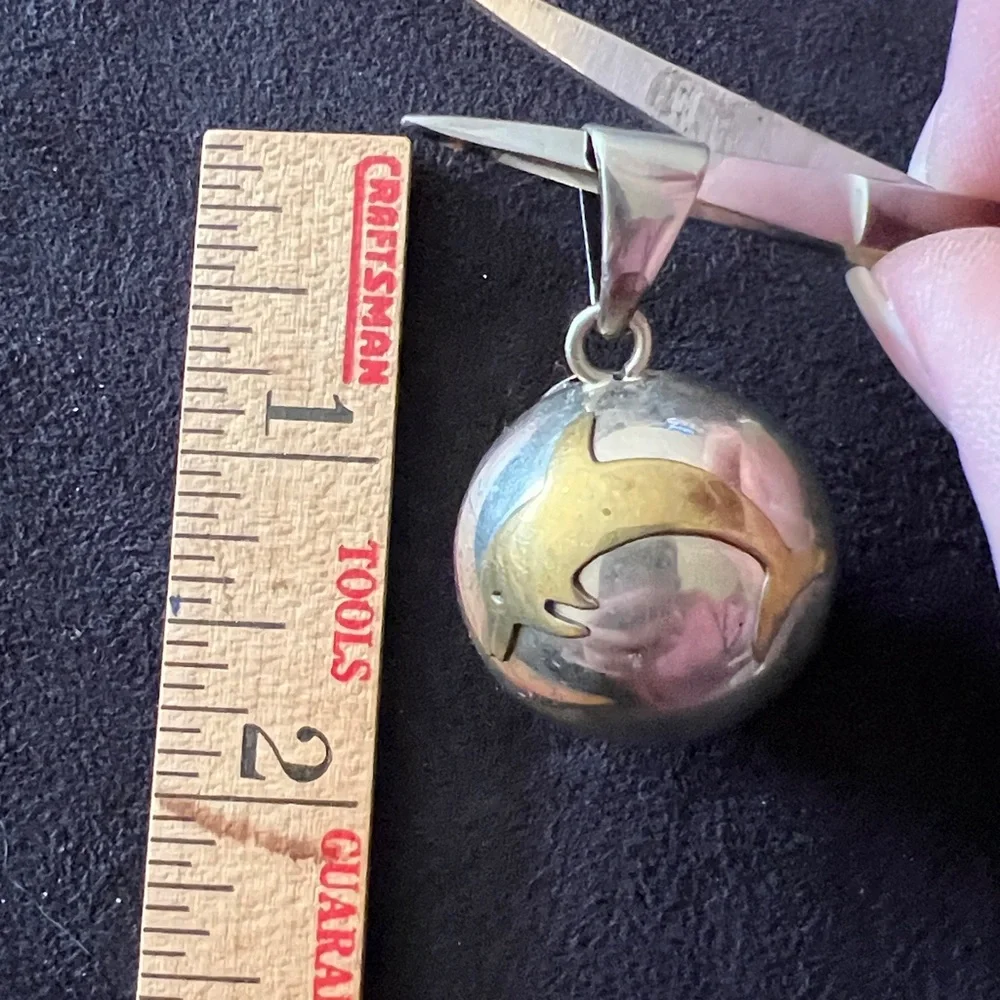 Vintage Sterling Silver & Brass large harmony ball pendant